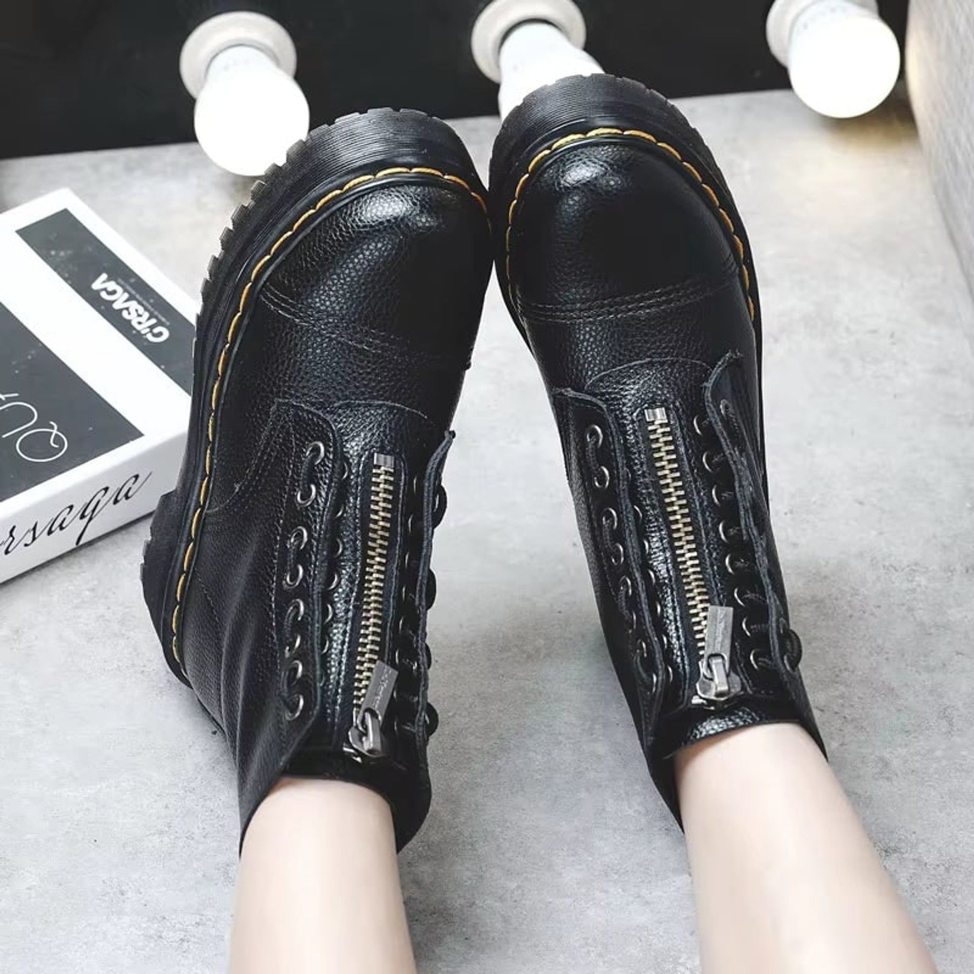 Ankle Boots with Supportive Front-Zip Design and Rubber Sole - Image 5
