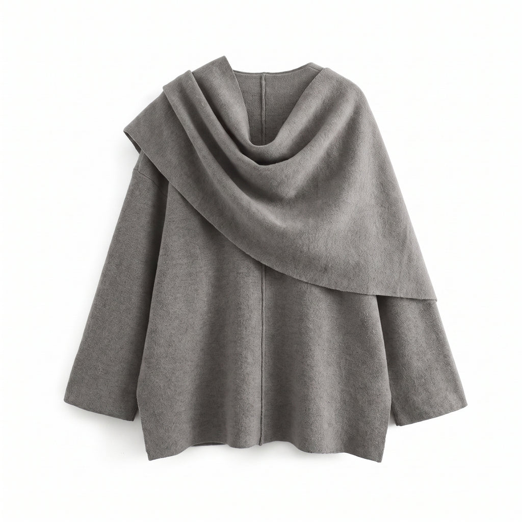 Asymmetric Collar Cardigan with Layering Relaxed Silhouette - angle