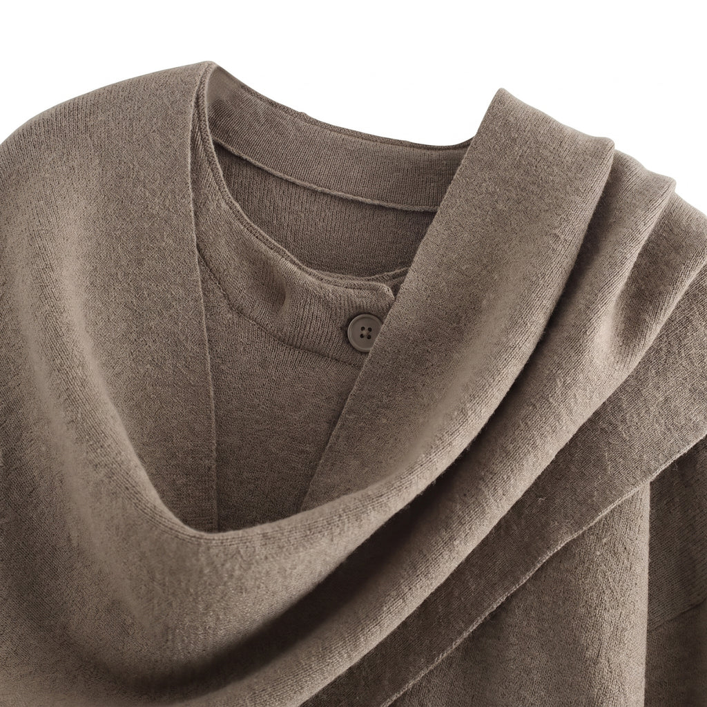 Asymmetric Collar Cardigan with Layering Relaxed Silhouette - detail