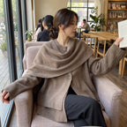 Asymmetric Collar Cardigan with Layering Relaxed Silhouette - in-use