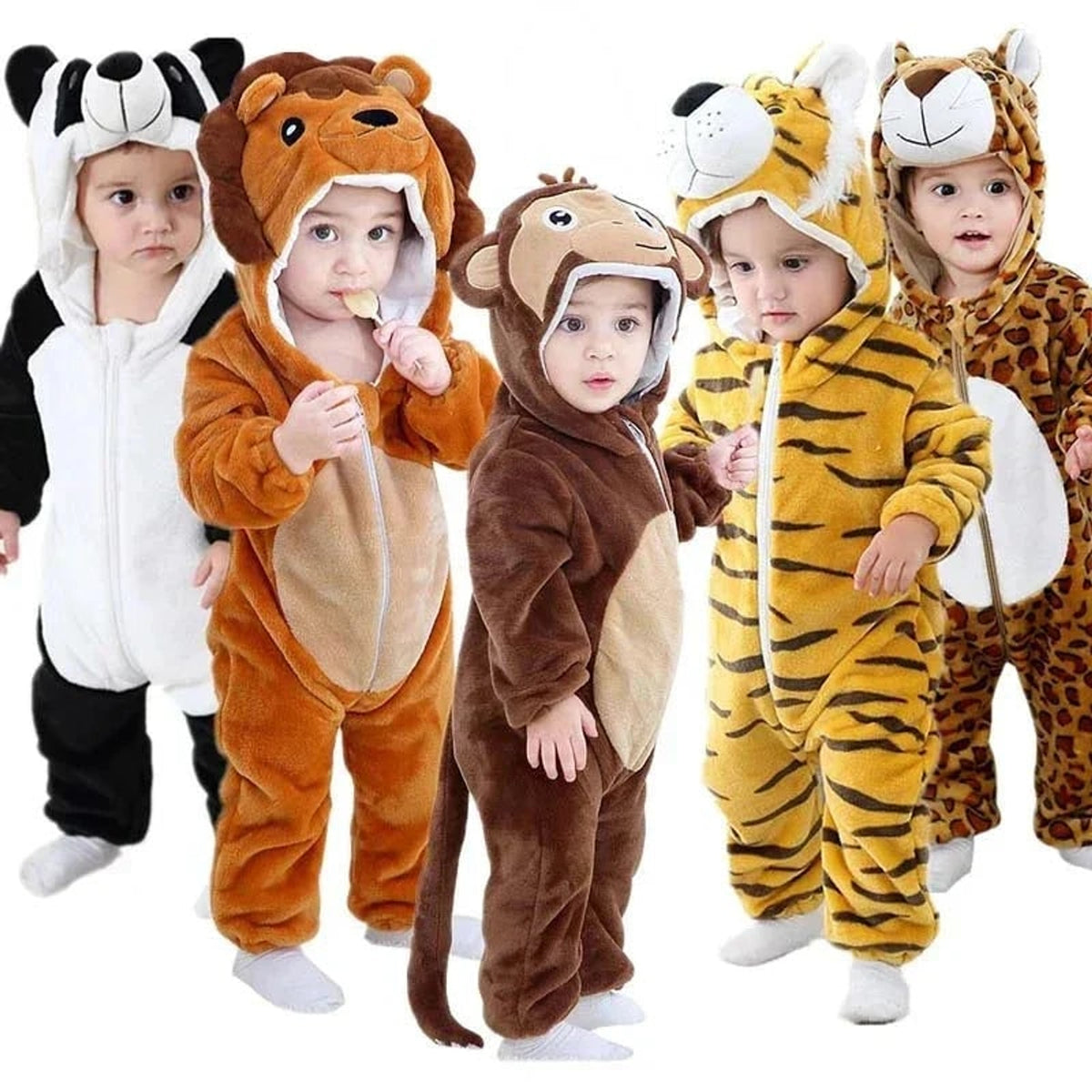 Baby Onesie with Easy-Zip Animal and Plush - Image 1
