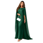 NOVA | Women's Satin Blend Maxi Dress | Luxury Evening Gown with Cape Sleeves & Flowing Silhouette
