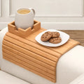Bamboo Sofa Armrest Tray With Foldable Cup Holder - Image 1