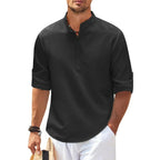 Band Collar Henley Shirt with Relaxed Fit and Button Placket - Image 7