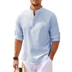 Band Collar Henley Shirt with Relaxed Fit and Button Placket - Image 4