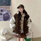 Baseball Bomber with Relaxed Varsity Jacket and Snap Closure - Image 1