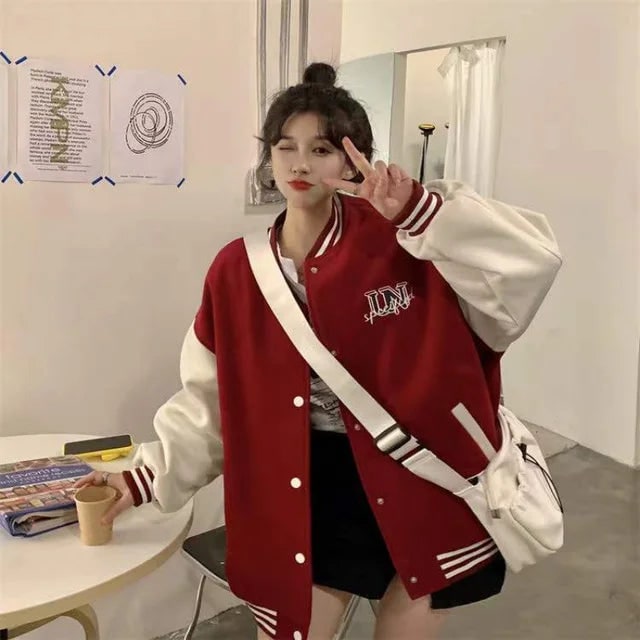 Baseball Bomber with Relaxed Varsity Jacket and Snap Closure - Image 4