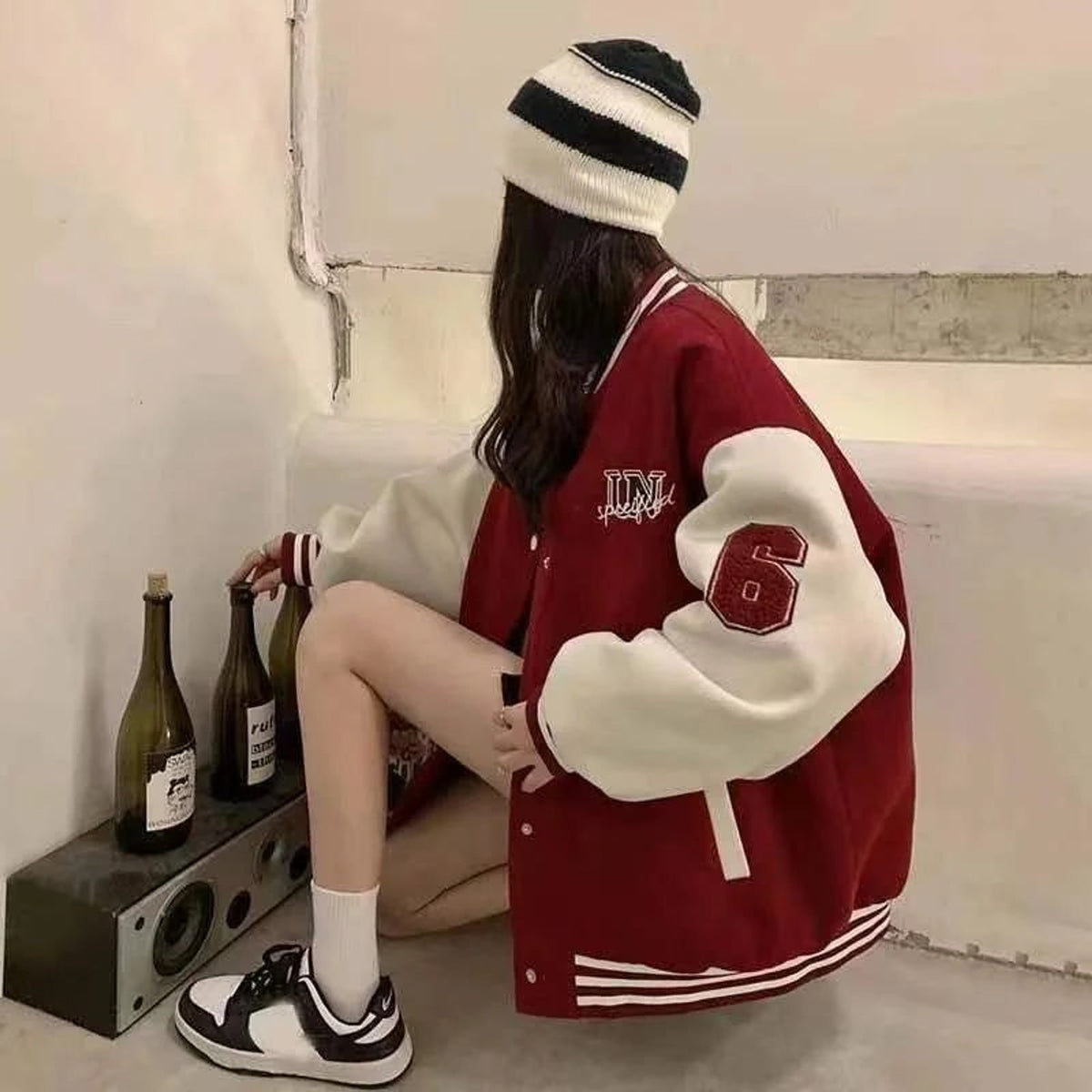 Baseball Bomber with Relaxed Varsity Jacket and Snap Closure - Image 5