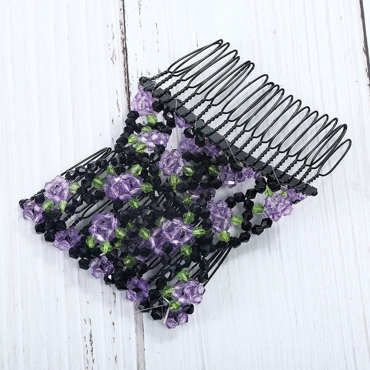 Beaded Hair Comb with Metal Clip and Decorative Beads - Image 4