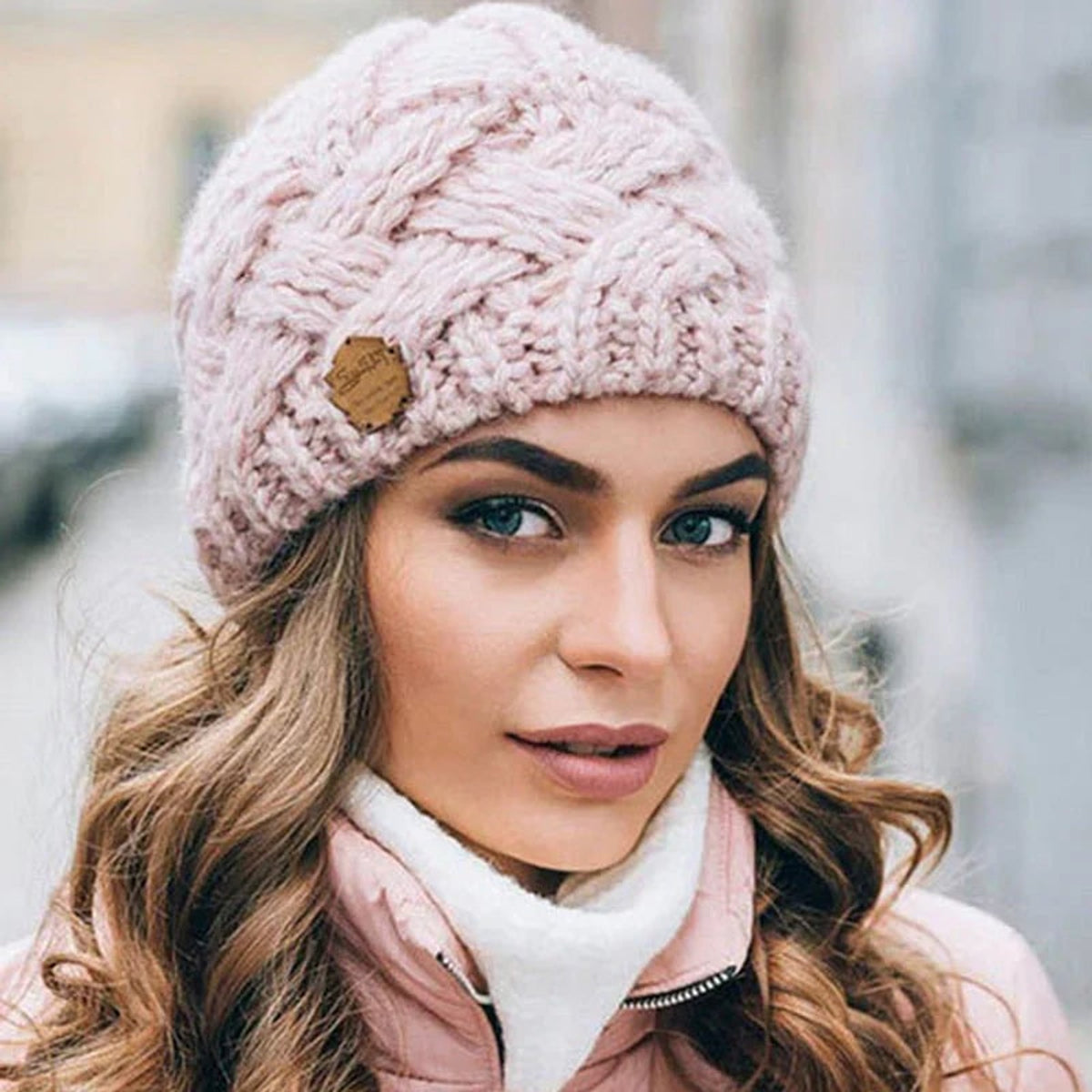Beanies with Cable Knit Design and Tag - Image 6