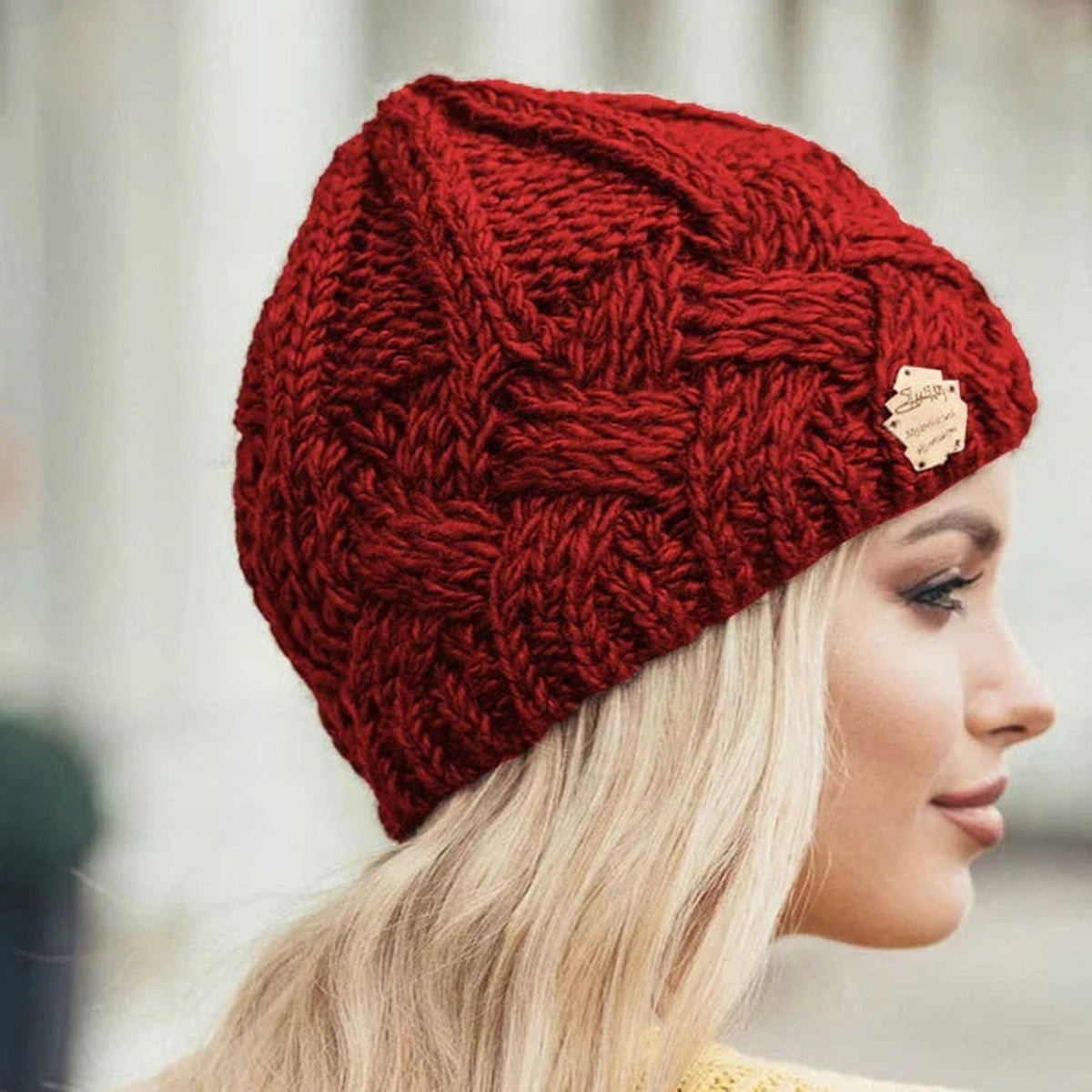 Beanies with Cable Knit Design and Tag - Image 7