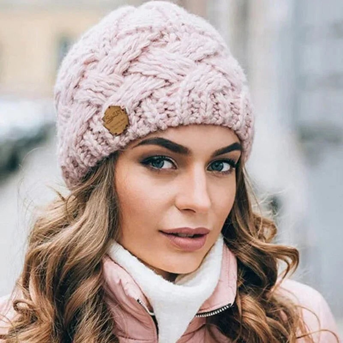 Beanies with Warm Cable Knit and Leather Tag - Image 2