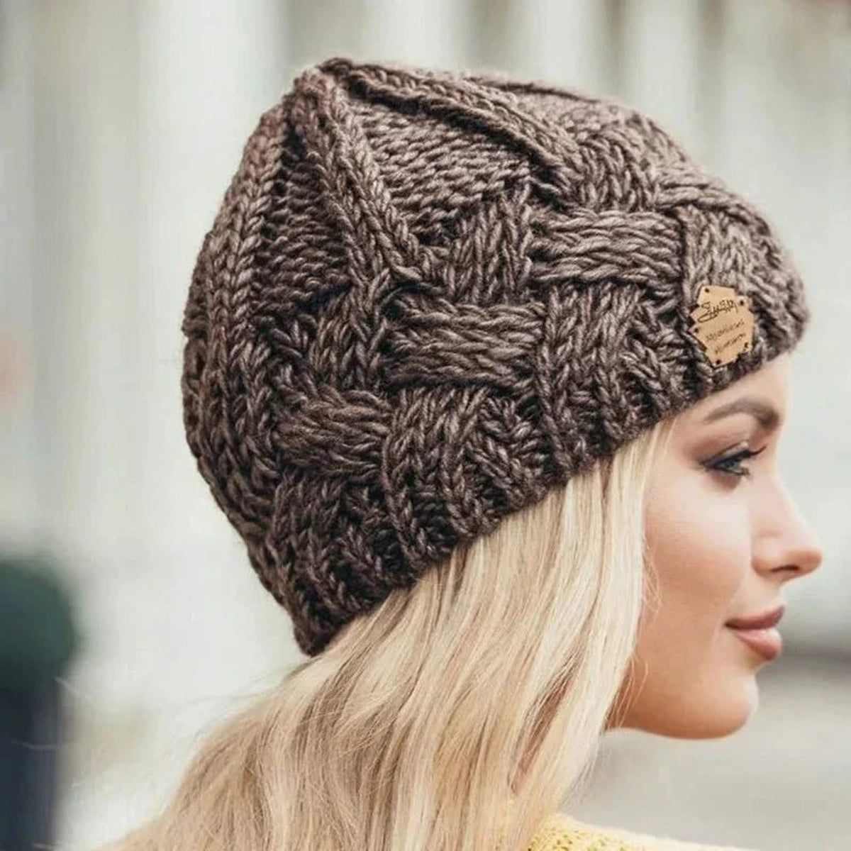 Beanies with Warm Cable Knit and Leather Tag - Image 3