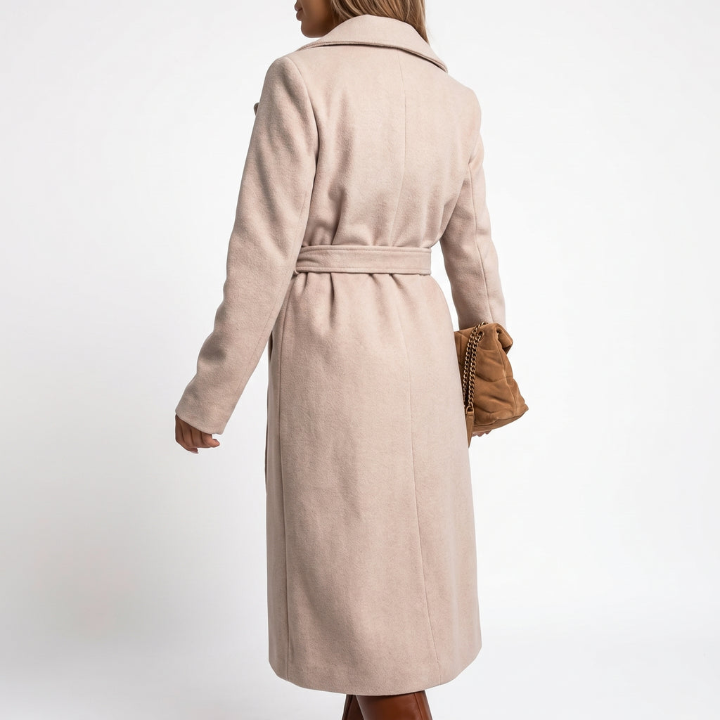 Belted Wrap Coat with Sculpting Midi Length and Long Sleeves - angle
