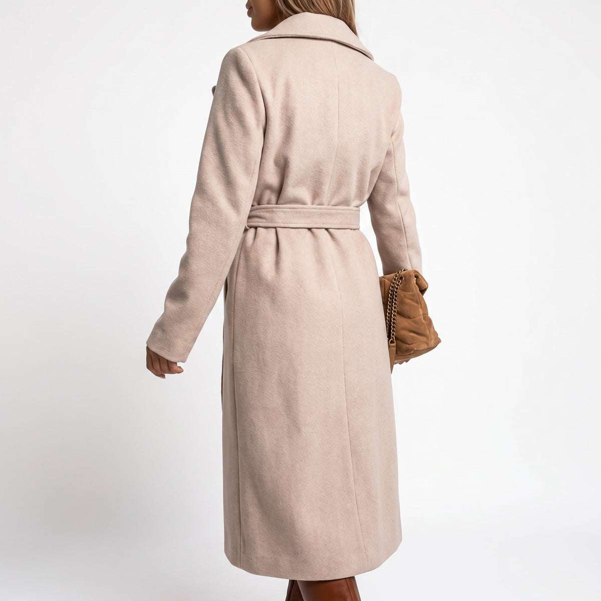 Belted Wrap Coat with Sculpting Midi Length and Long Sleeves - angle