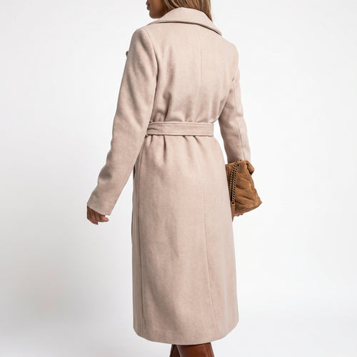 Belted Wrap Coat with Sculpting Midi Length and Long Sleeves - angle