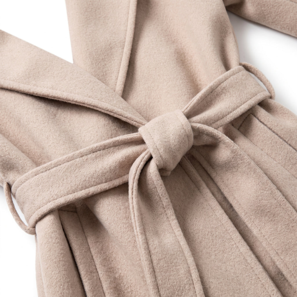 Belted Wrap Coat with Sculpting Midi Length and Long Sleeves - detail