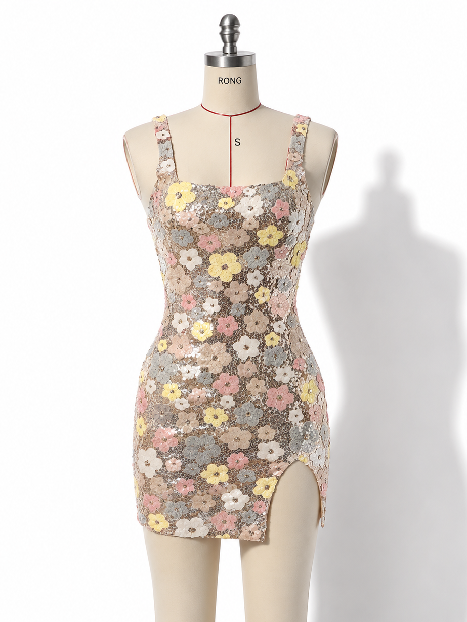 NOVA | Floral Sequin Mini Dress | Sparkly Bodycon Party Dress