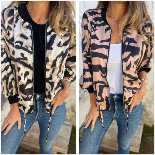 Bomber Jacket with Relaxed Animal Print and Zipper - Image 1