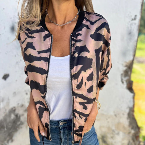 Bomber Jacket with Relaxed Animal Print and Zipper - Image 2