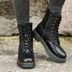 Boots with Lace-Up Side Zip and Combat Sole - Image 1