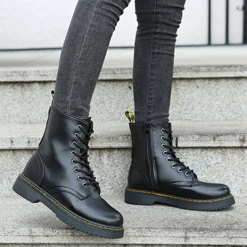 Boots with Lace-Up Side Zip and Combat Sole - Image 2