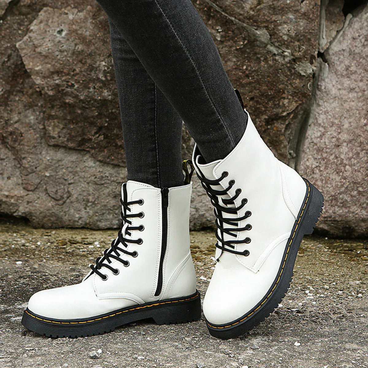 Boots with Lace-Up Side Zip and Combat Sole - Image 3