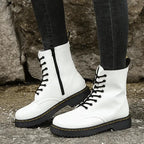 Boots with Lace-Up Side Zip and Combat Sole - Image 6