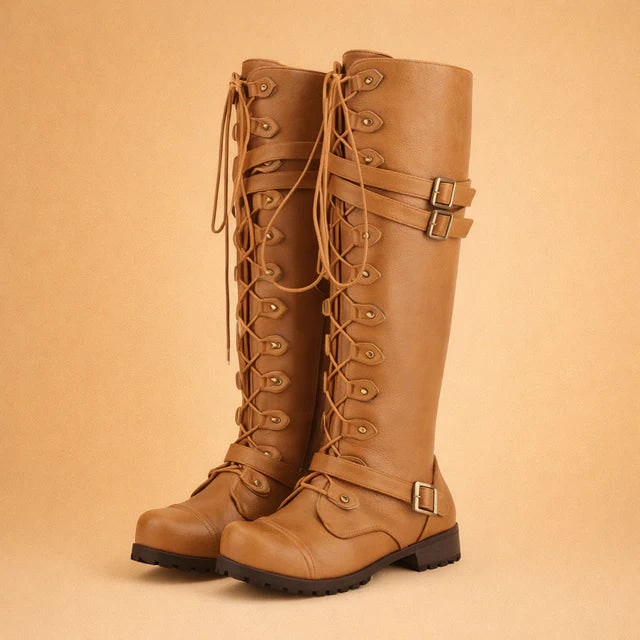 Boots with Secure Over-The-Knee Fit and Lace-Up Front - Image 1
