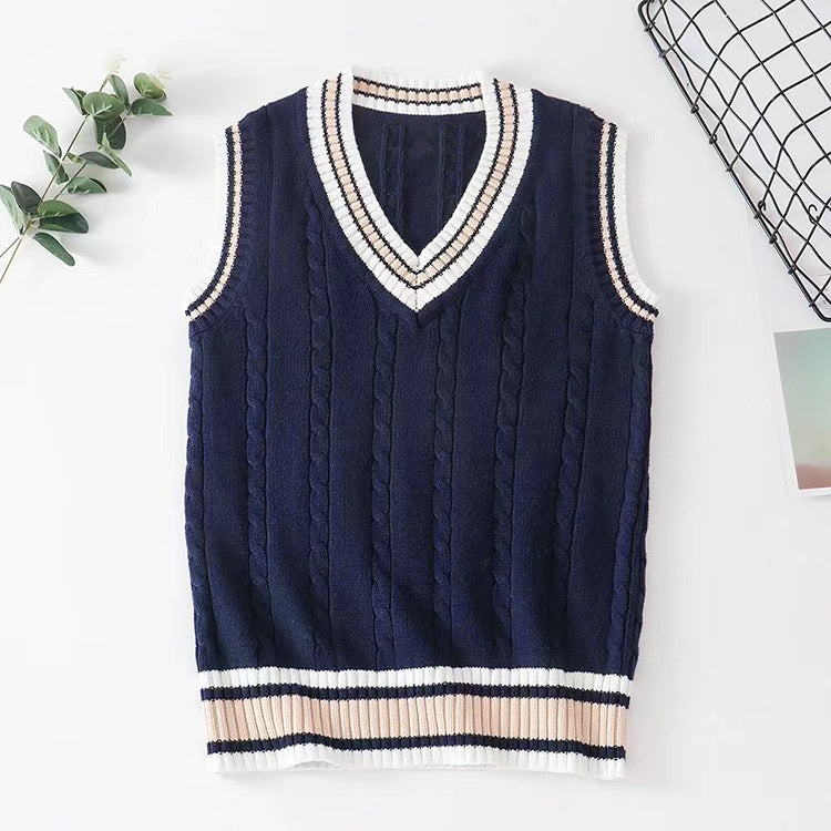 Sweater Vests with Relaxed Sleeveless Fit and V-Neck — Navy Blue