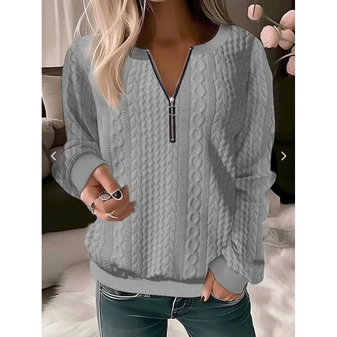 Cable Knit Jumper with Half Zip Sweater and Long Sleeves - Image 2
