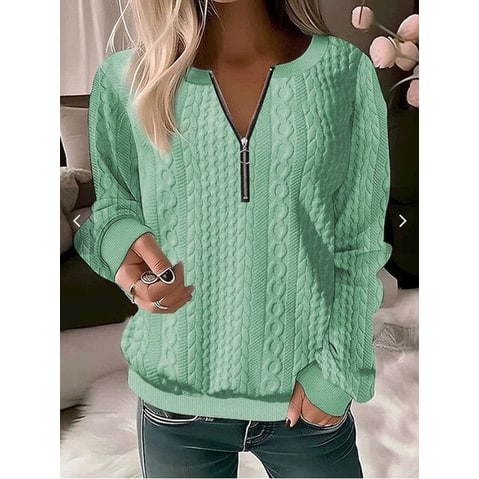 Cable Knit Jumper with Half Zip Sweater and Long Sleeves - Image 4