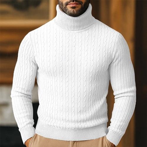 Cable Knit Roll Neck Jumper with Slim Fit and Wool - Image 2