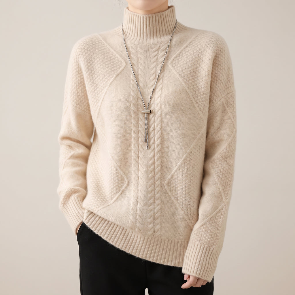 Cable Knit Turtleneck Sweater with Sculpting Fitted Silhouette and Cable-Knit Pattern - hero