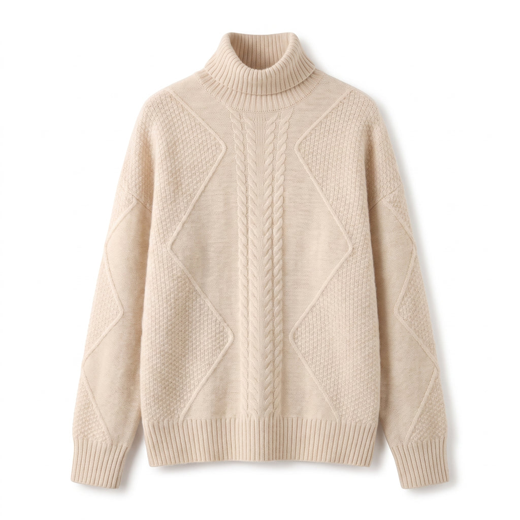 Cable Knit Turtleneck Sweater with Sculpting Fitted Silhouette and Cable-Knit Pattern - studio