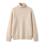 Cable Knit Turtleneck Sweater with Sculpting Fitted Silhouette and Cable-Knit Pattern - studio