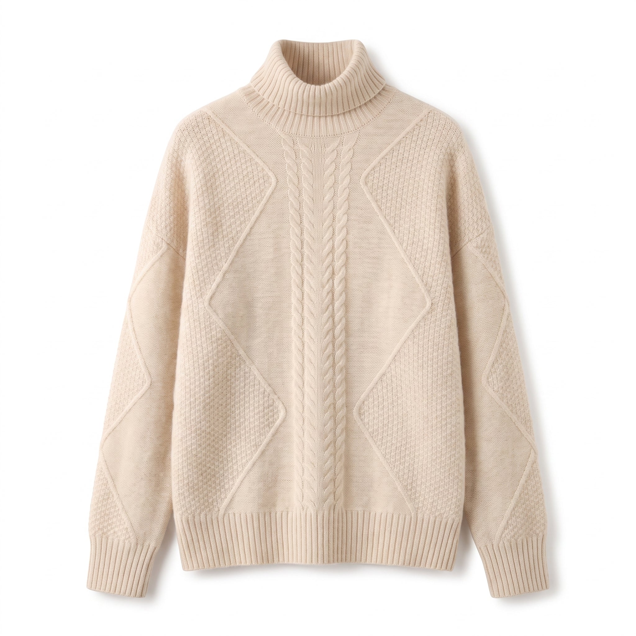 Cable Knit Turtleneck Sweater with Sculpting Fitted Silhouette and Cable-Knit Pattern - studio
