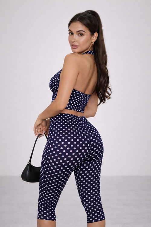NOVA | Capri Set Polka Dot Halter Top & Matching Capri Trousers – Black and White Two Piece Outfit
