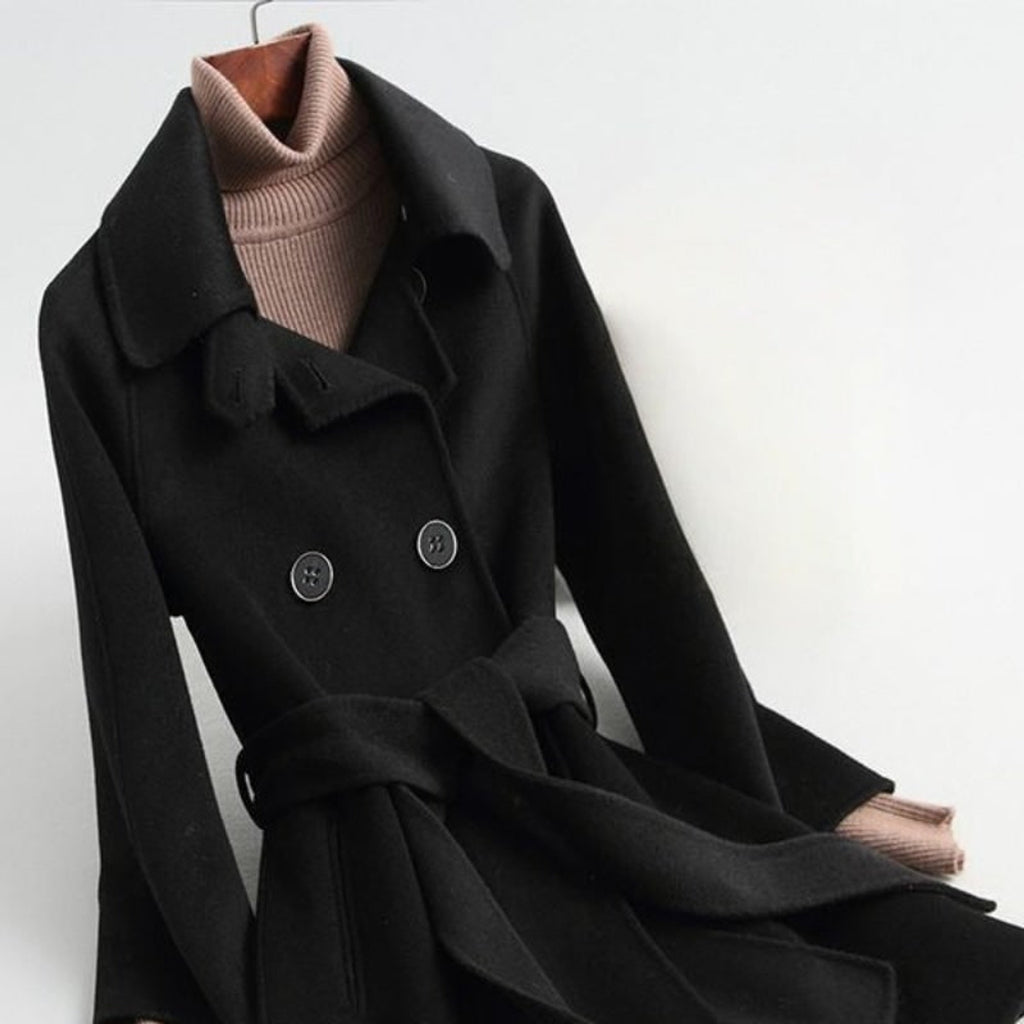 Cashmere Coat with Belted Double-Breasted Design and Tie Waist - Image 2