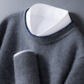Cashmere Sweater with Contrast Trim Crewneck and Ribbed Cuffs - Image 1