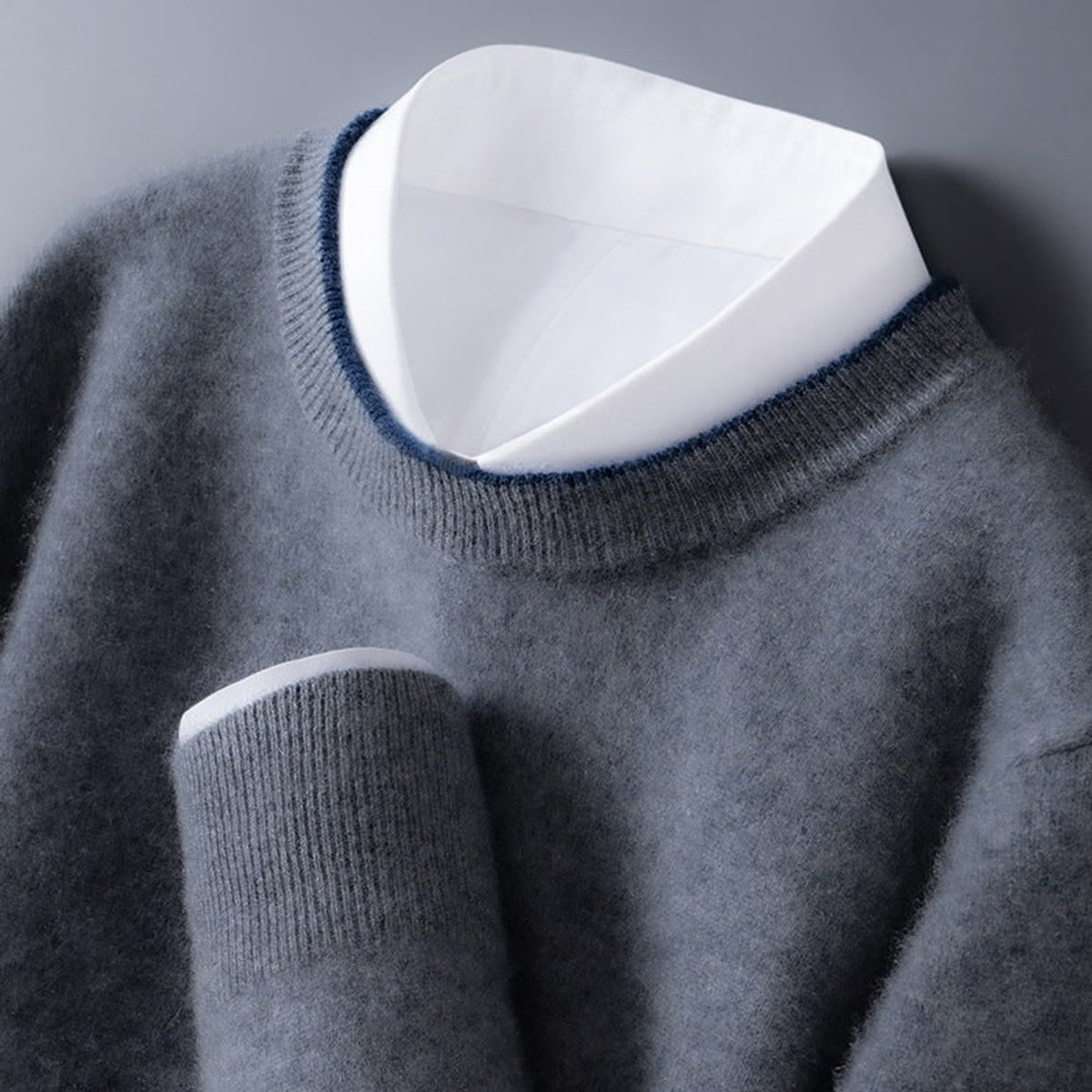 Cashmere Sweater with Contrast Trim Crewneck and Ribbed Cuffs - Image 1