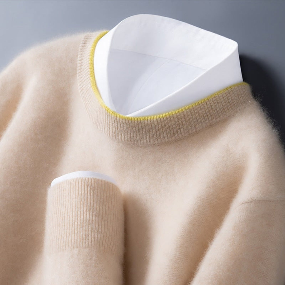 Cashmere Sweater with Contrast Trim Crewneck and Ribbed Cuffs - Image 4