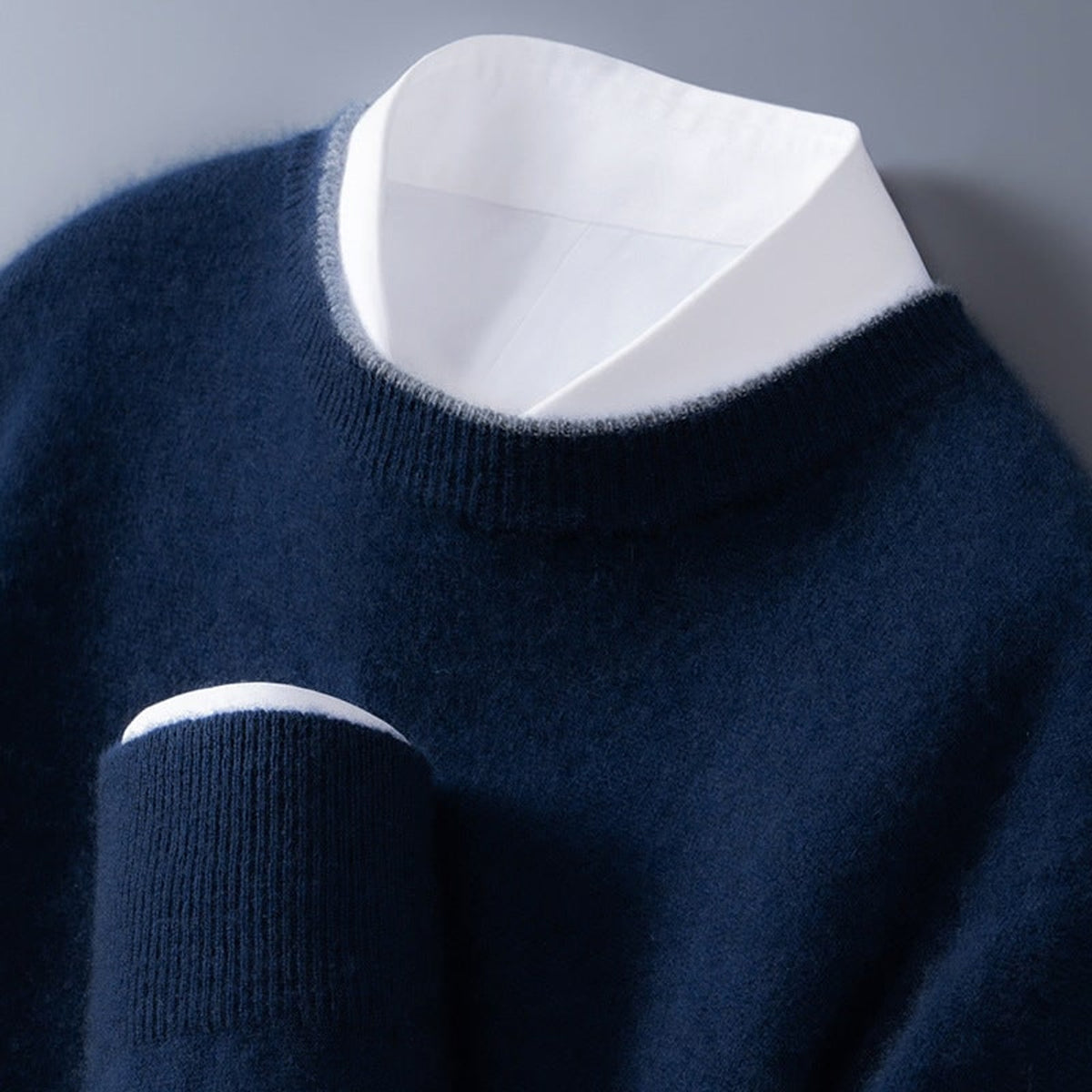 Cashmere Sweater with Contrast Trim Crewneck and Ribbed Cuffs - Image 2
