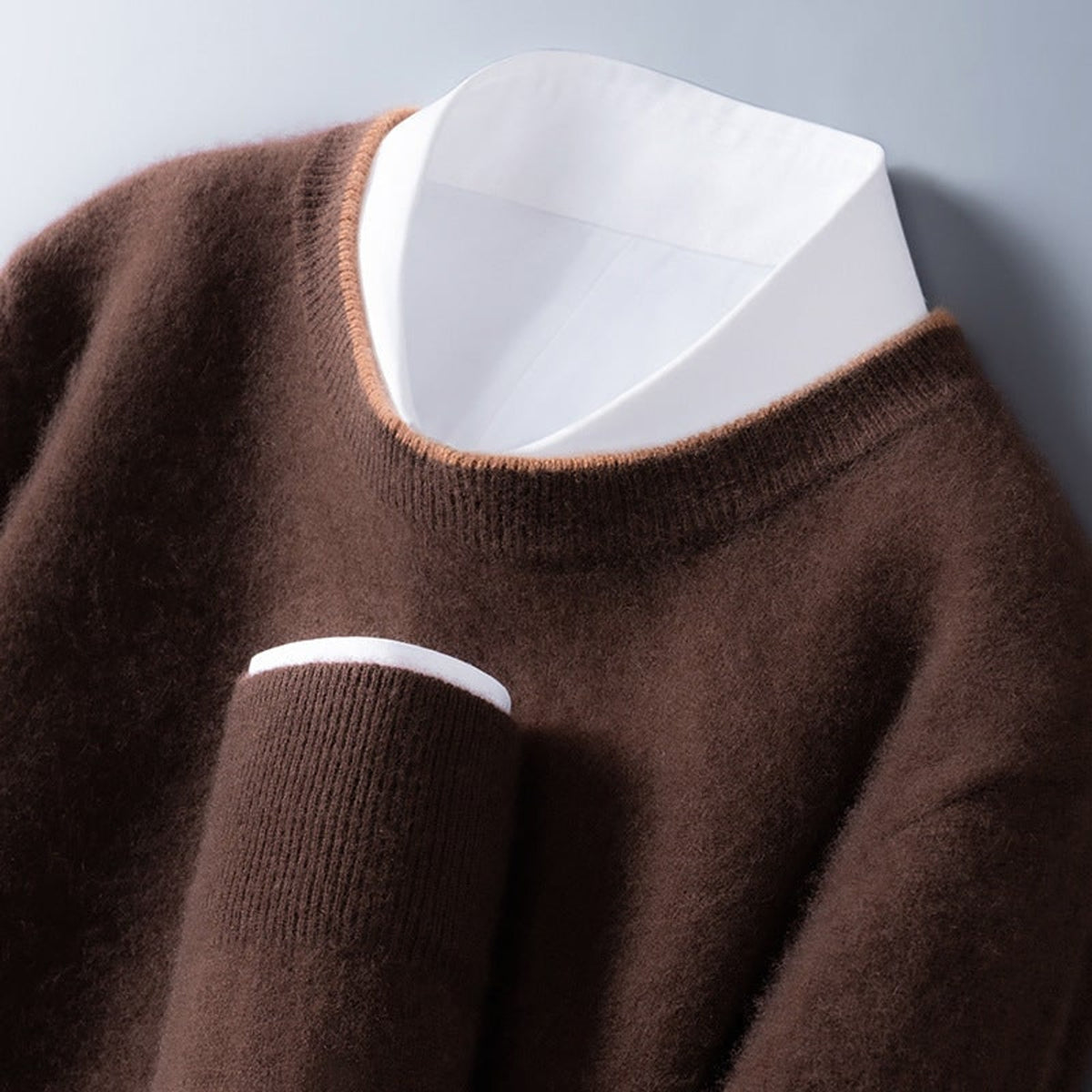 Cashmere Sweater with Contrast Trim Crewneck and Ribbed Cuffs - Image 3