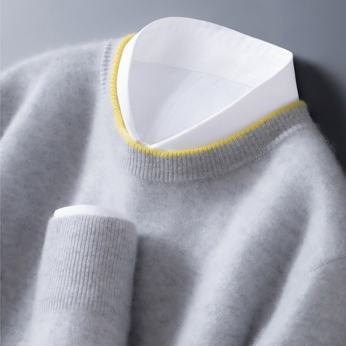 Cashmere Sweater with Contrast Trim Crewneck and Ribbed Cuffs - Image 5