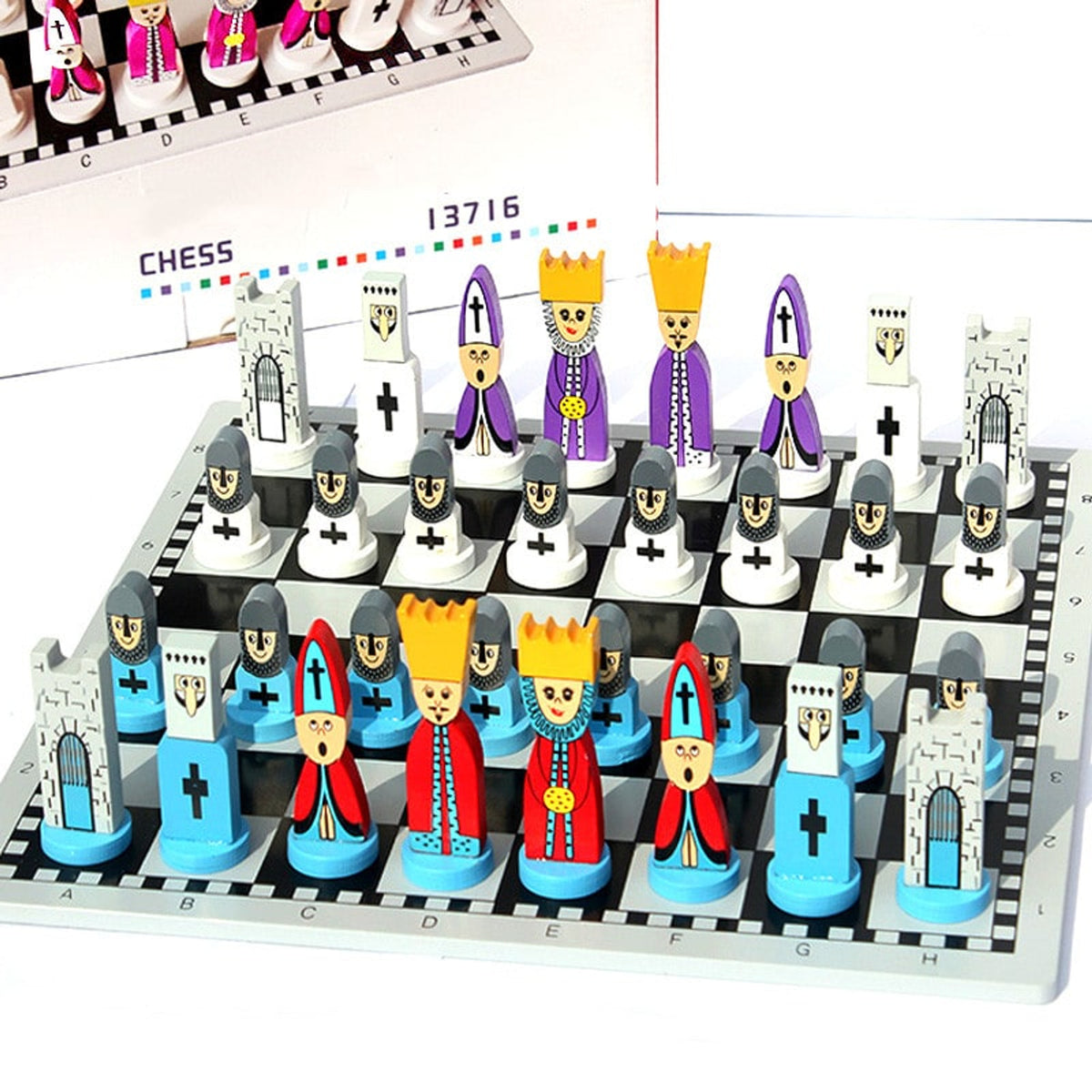 Children's Wooden Chess Set With Solid Wood Doll Pieces - Image 4