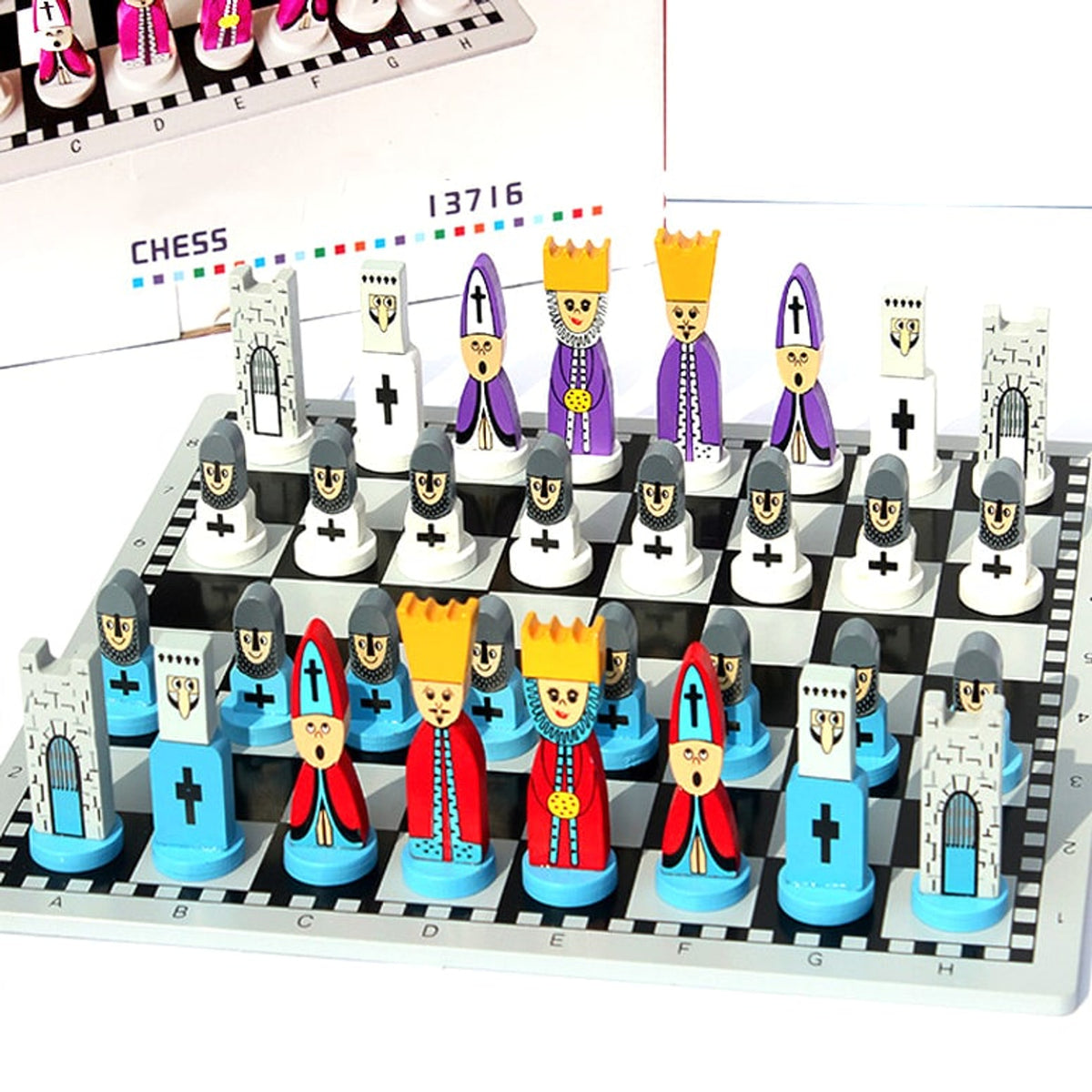 Children's Wooden Chess Set With Solid Wood Doll Pieces - Image 6