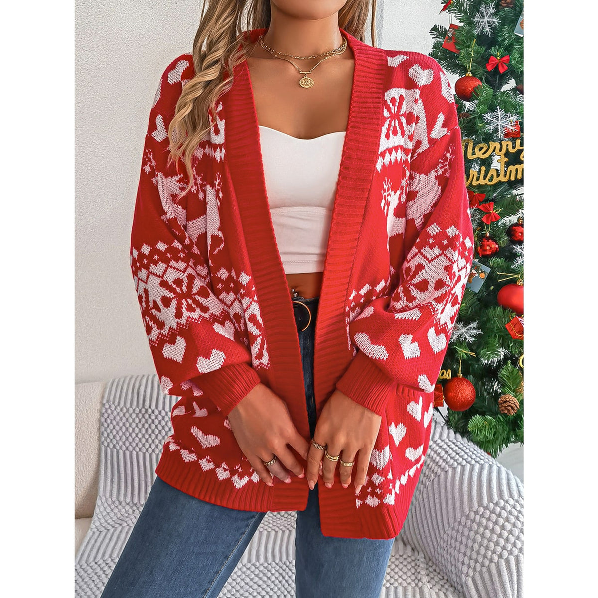 Christmas Cardigan with Pockets Knitwear and Open Front - Image 2