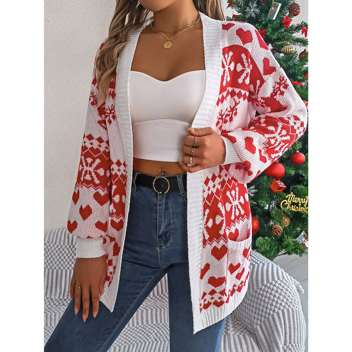 Christmas Cardigan with Pockets Knitwear and Open Front - Image 6