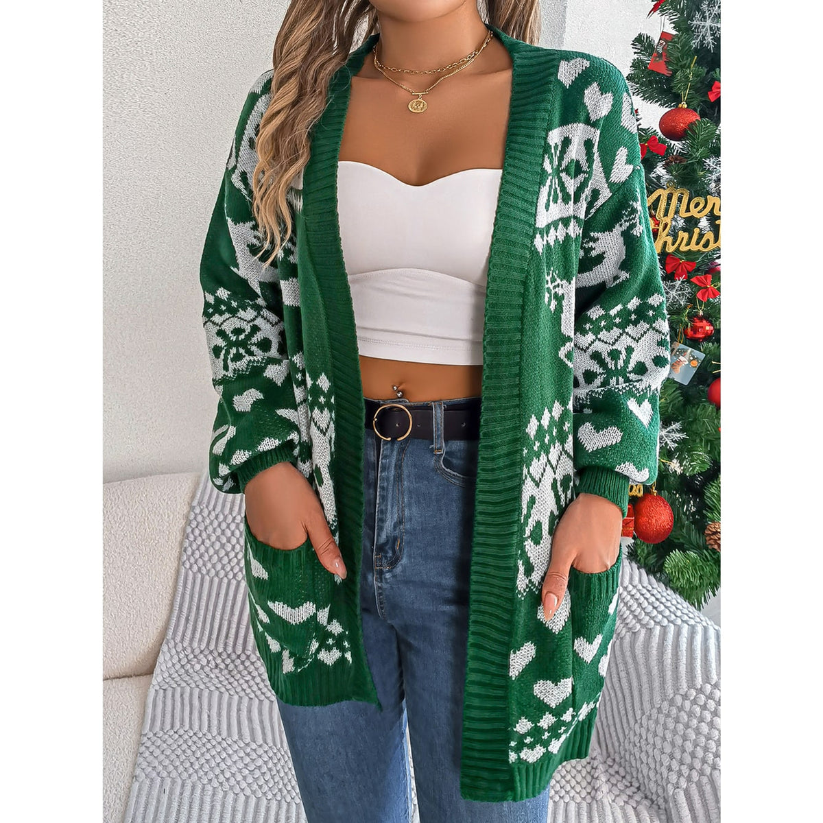 Christmas Cardigan with Pockets Knitwear and Open Front - Image 8